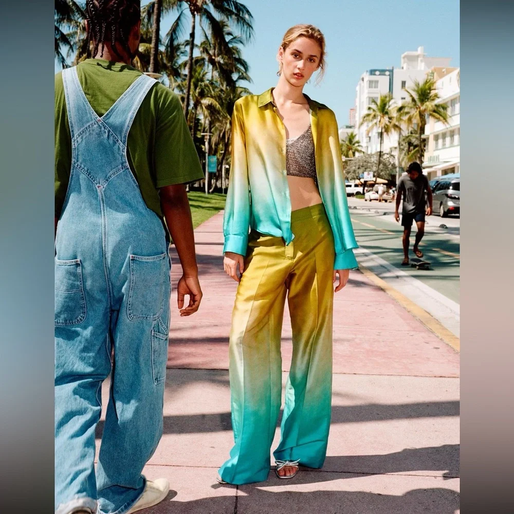 Zara tie dye satin effect wide leg pants - Picture 9 of 16